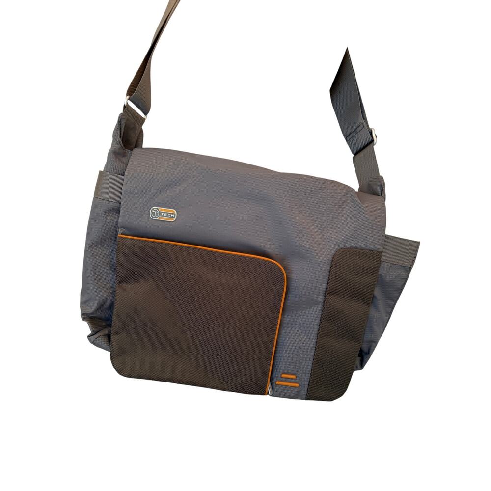 T-Tech By Tumi 57412 Empire Laptop Messenger Shoulder Bag Gray Brown/orange